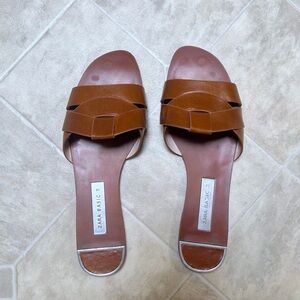 USED Zara Women’s Leather Crossover Strap Flat Sandal Flip Flop in Brown